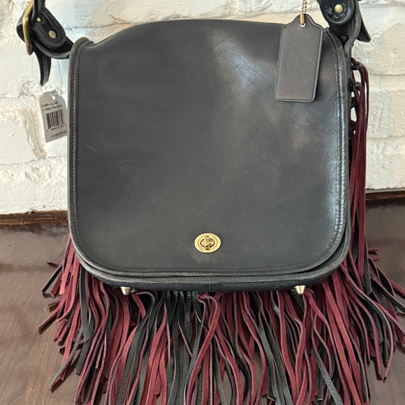 Coach Barneys Stewardess Bag Fringe Black with Black Burgundy Fringe - Picture 3 of 13